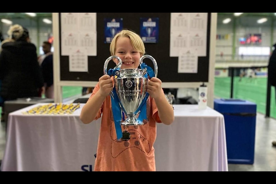 Jessie Thibault was on one of the winning teams during the Mini Champions League soccer tournament at the Fieldhouse on Sunday. Photo courtesy of Joe Acorn 