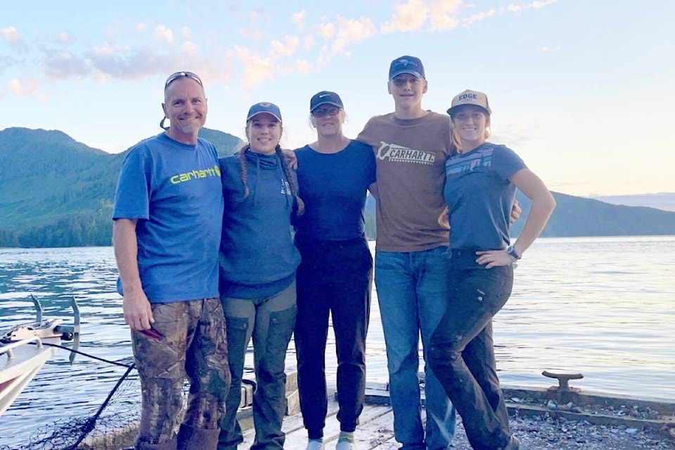 The Dyck Family by the Burke Channel near Bella Bella, B.C. From left to right, Rudy, Adella, Anne, Callum and Kennady. (Photo by Rudy Dyck). 