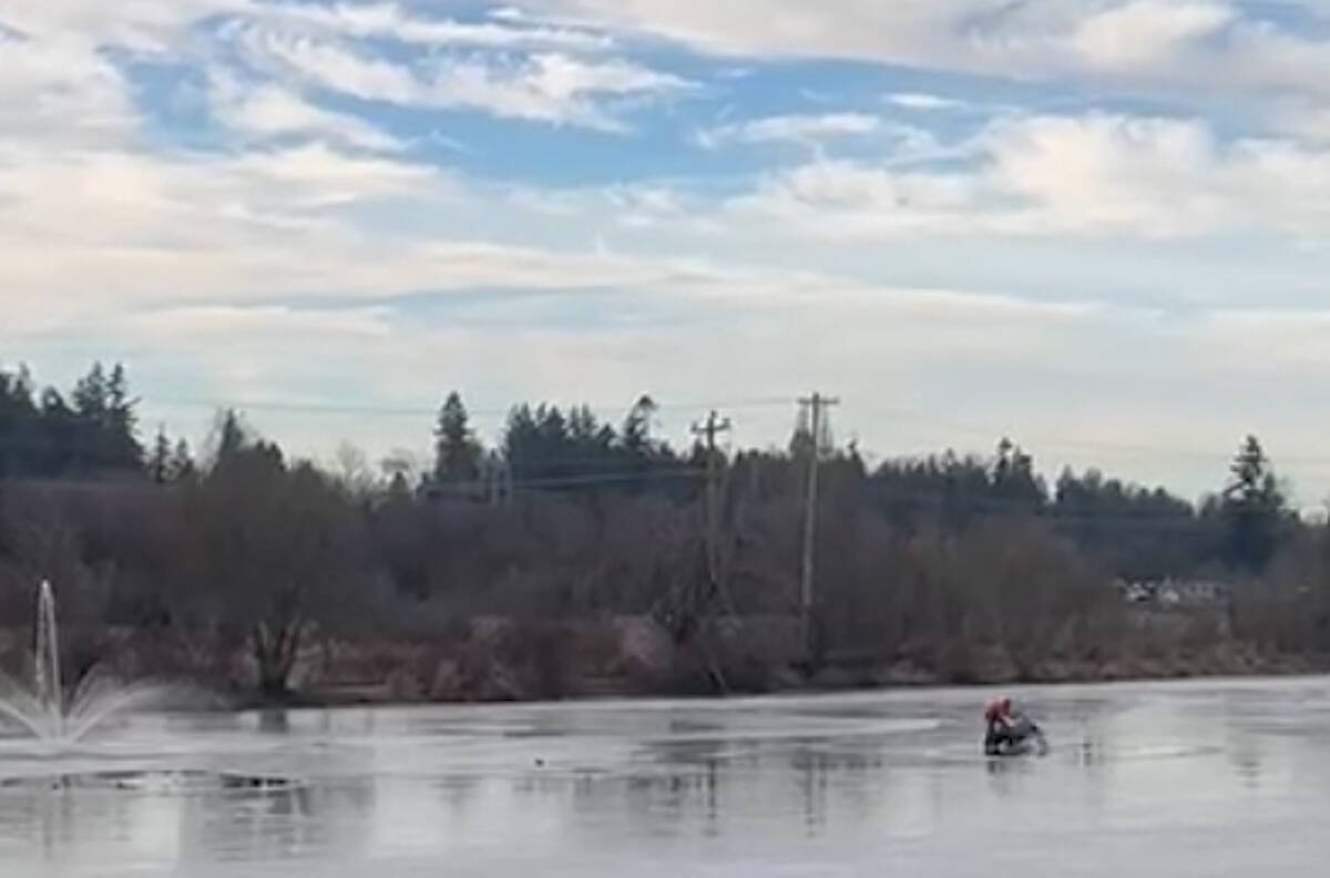 VIDEO: ATV falls through ice at B.C. lagoon