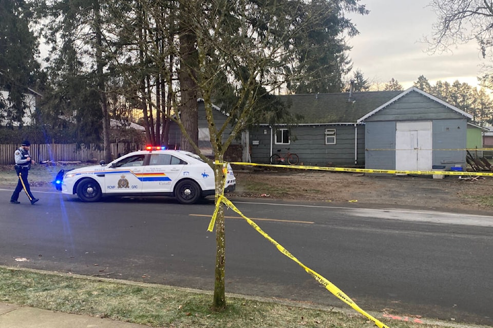 Ridge Meadows RCMP have taped off the area surrounding 22770 Ritchie Ave. after a police incident on the evening of Jan. 15. (Colleen Flanagan/The News) 