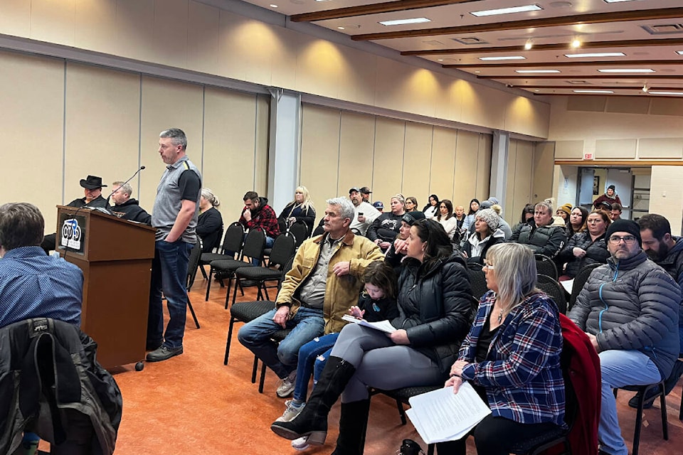 About 50 people showed up for the Castlegar and District Recreation Commission’s Jan. 9 meeting to express their disapproval of plans to close the Pioneer Arena. Photo: Betsy Kline 