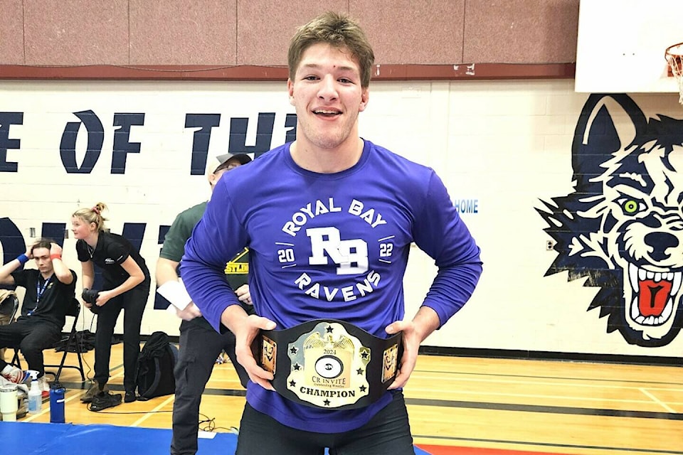 Cowichan Valley Wrestling Club’s Jack Pye led the team and earned the prestigious Campbell River Championship Belt at the annual Campbell River Invitational tournament at Timberline Secondary School this past weekend. (Submitted photo) 