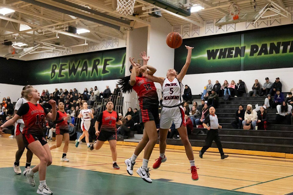 Pacific Academy won the axe division in overtime against Holy Cross at Lord Tweedsmuir Secondary School in Surrey on Saturday, Jan. 13, 2024. (Photo: Anna Burns) 