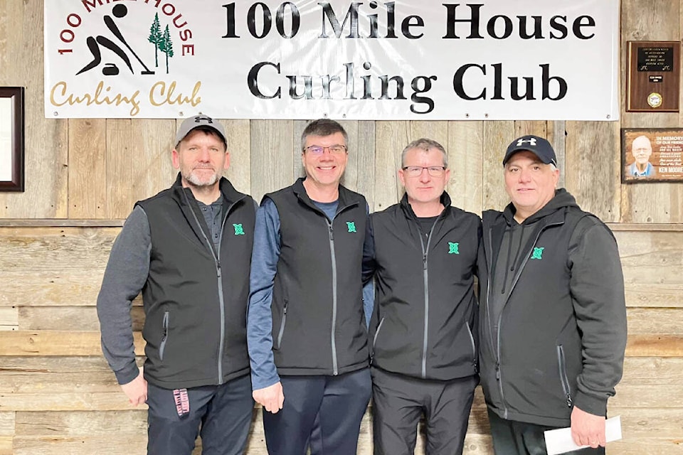 100 Mile bonspielB event winners team Bowman from Williams Lake are Cordel Weibe, Rob Sutton, Darrell Taylor, and Peter Bowman, skip. 