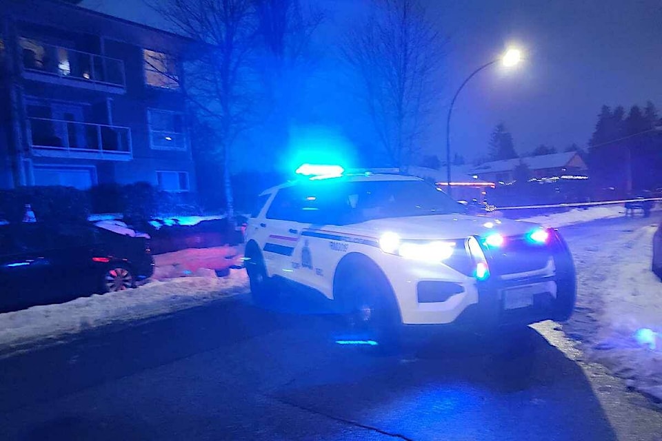  RCMP in Maple Ridge had a section of 123 Ave between 222nd and Hillside Streets closed due to a targeted shooting Saturday afternoon, Jan. 20. (Kyler Emerson/Black Press Media) 