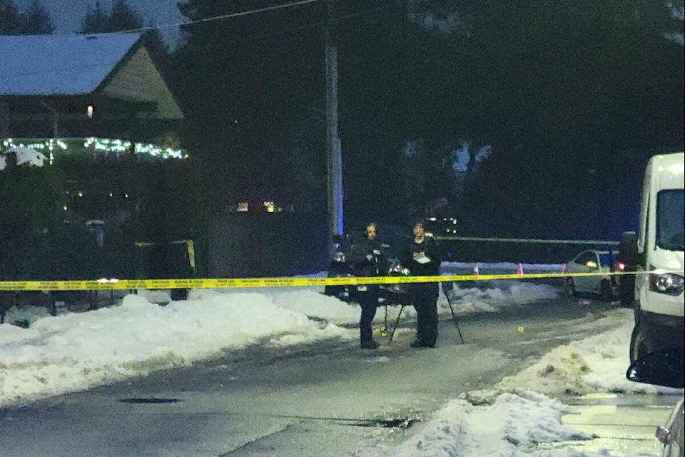 RCMP in Maple Ridge had a section of 123rd Avenue between 222nd and Hillside Streets closed due to a targeted shooting Saturday afternoon, Jan. 20. (Kyler Emerson/Black Press Media) 