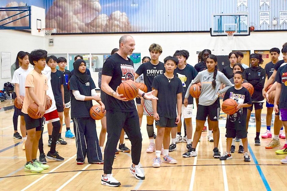 During the off-season, Bandits head coach and general manager Kyle Julius has been sharing pro training tips with school players, including students at Johnston Heights. (Special to Langley Advance Times) 