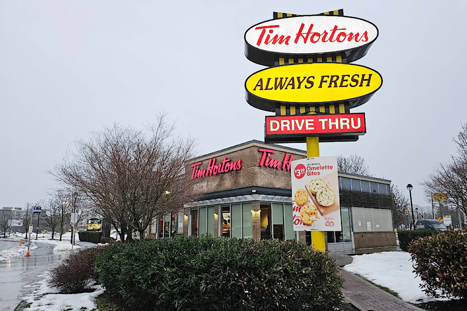 A man died in front of the Tim Hortons in Langley City on Sunday, Jan. 21. Initial reports suggest the man may have died of a heart attack. (Dan Ferguson/Langley Advance Times) 