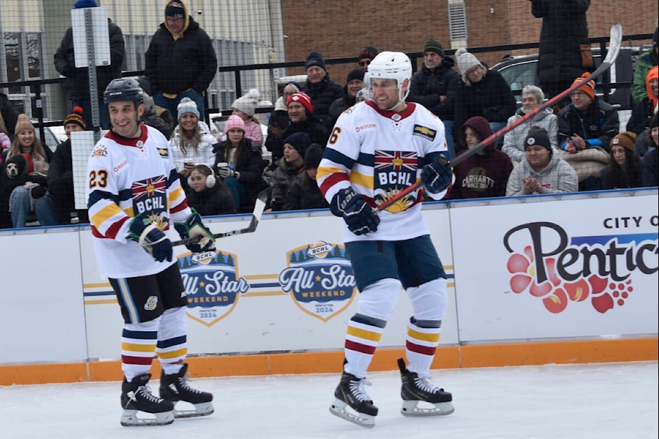 Former New Jersey Devils forward Scott Gomez, left, was among those to participate in the BCHL Alumni Game on Jan. 20, in Penticton. (Logan Lockhart/Western News)  