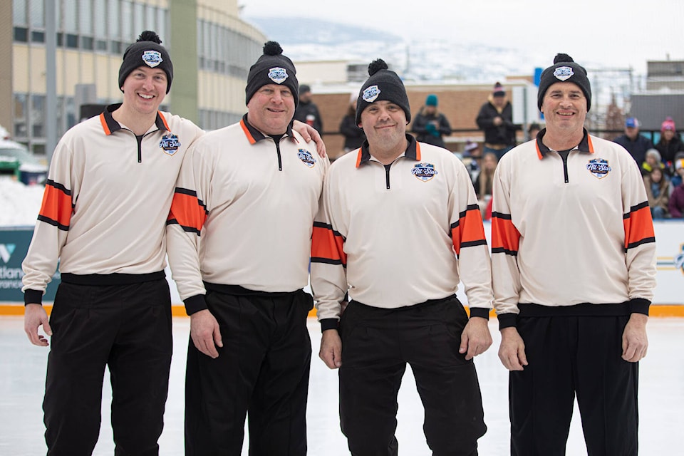 Refs Matt Caillet, Grant Tyson, Steve Brown and Guy Chapdelaine are All-Stars in their own right for the BCHL All Star Weekend. (Jennifer Small) 