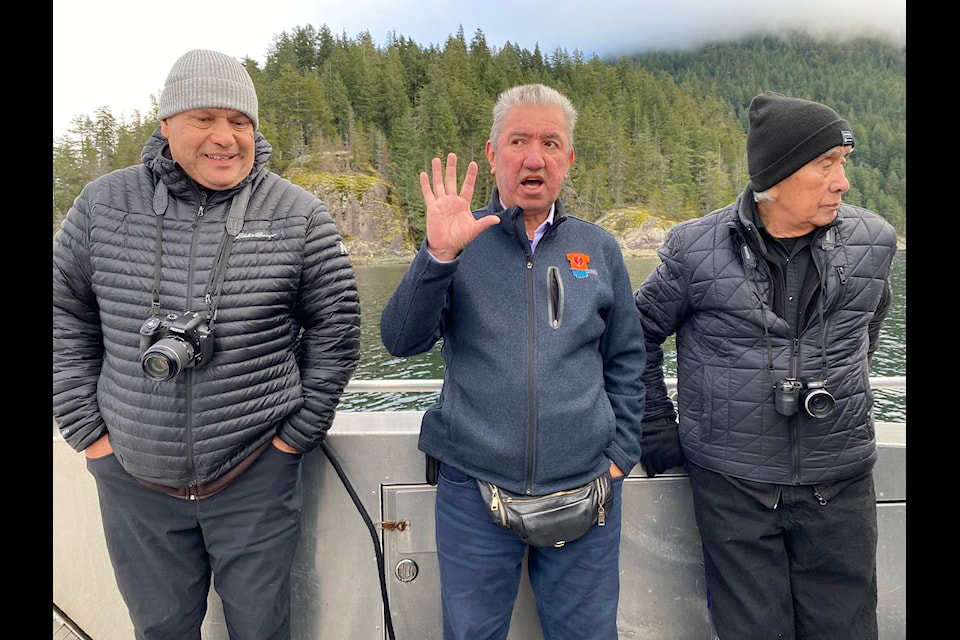 Chief Darren Blaney (centre) gives a tour of the Homalco First Nation’s traditional territory. Photo courtesy Tchadas Leo 