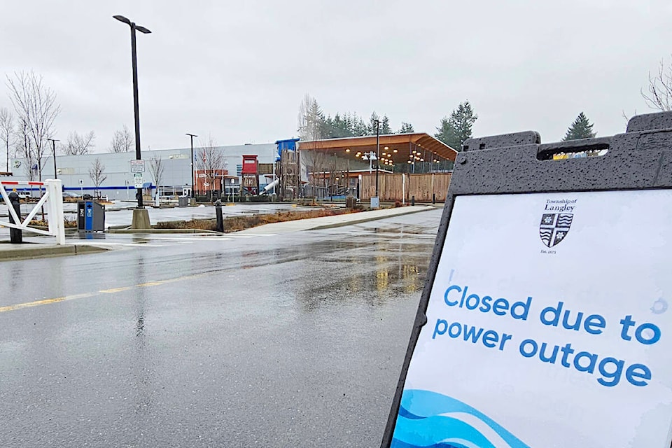 A 6-day shutdown due to a transformer failure at the Aldergrove Credit Union Community Centre was to end Sunday, Jan. 28, thanks to installation of a temporary portable substation. (Dan Ferguson/) 
