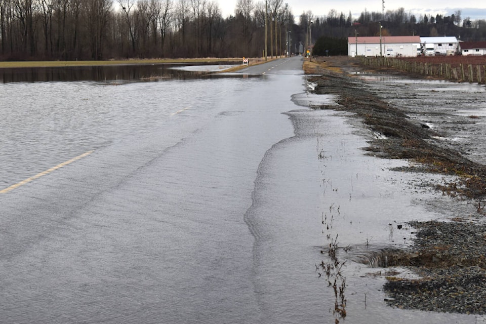 Abbotsford’s Boundary Road has been partially flooded. (Ben Lypka/Abbotsford News) 
