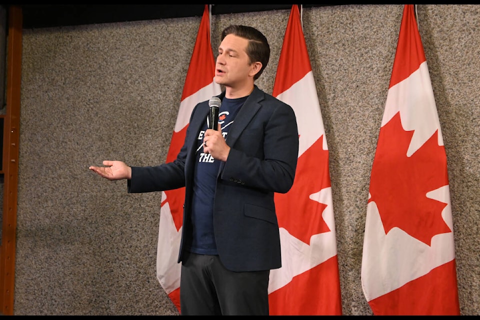 Pierre Poilievre was in Prince Rupert for a “Bring it Home” rally at the Lester Centre. Among his main talking points were housing, hunting rifles and natural resources. (Seth Forward/The Northern View) 