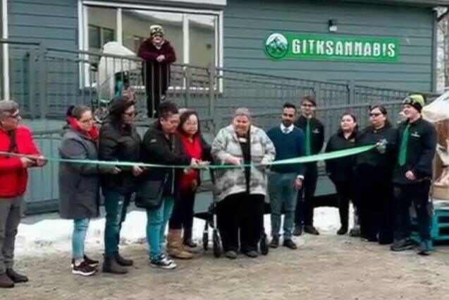 Gitanmaax cuts the ribbon on its new retail cannabis operation Jan. 26. (Contributed photo) 