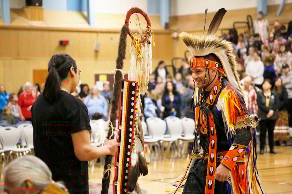 Williams Lake First Nation chief Willie Sellars at the Thomas-Dueck Powwow at Columneetza Junior Secondary School Jan. 26. (Kim Kimberlin photo - Efteen) 