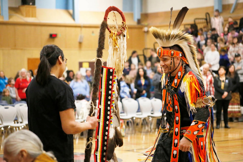 Williams Lake First Nation chief Willie Sellars at the Thomas-Dueck Powwow at Columneetza Junior Secondary School Jan. 26. (Kim Kimberlin photo - Williams Lake Tribune) 