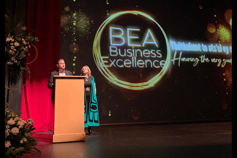 Tzeachten Chief Derek Epp and Tzeachten councillor Sandra Bonner-Pederson co-hosted the 2024 Chilliwack Business Excellence Awards on Jan. 27. (Jessica Peters/Chilliwack Progress) 
