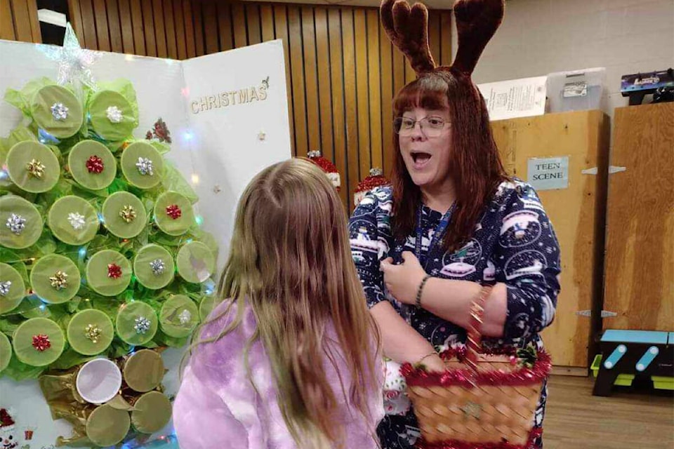 Teen Scene coordinator Debbie Sherman and friend in Barriere on Dec. 22 enjoying PJ Friday fun at ‘The Ridge’. (Photo submitted by: Debbie Johnston) 