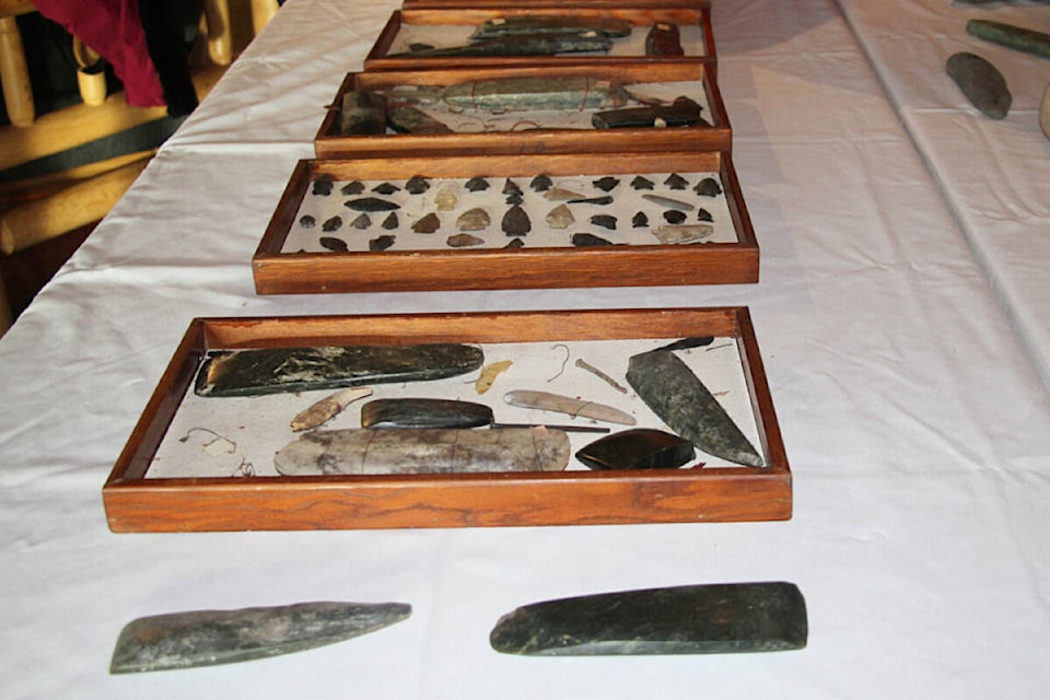 The artifacts likely created by the Tomma family’s ancestors in Skwlax include small arrowheads as well as knives for tanning hide. (Martha Wickett photo) 