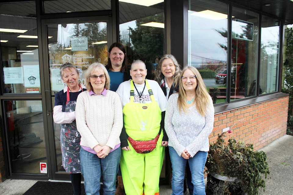 Some of the crew at Cowichan Neighbourhood House. Back row, from left: Kathy Knight, Sam Fincham, Mary Shivel. Front: Debbie Hess, Bonnie Winn, Tesa Cournoyer. (Photo by Don Bodger) 