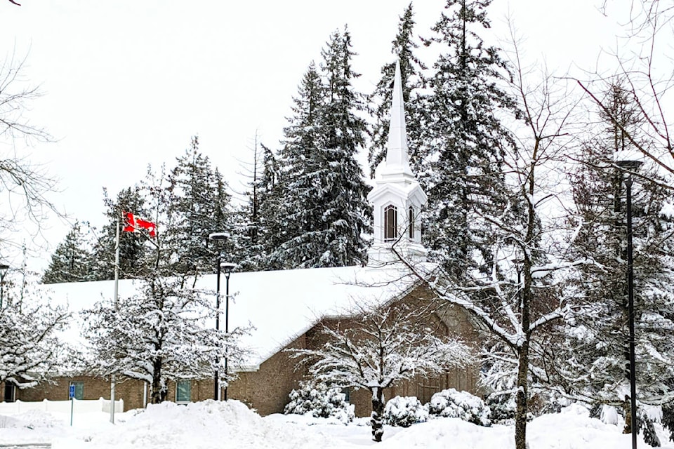 David Anderson calls it “Lovely 91ԭ,” sharing some of his recent photography he’s taken. The images include the snow-covered Mormon chapel on 204th Street in Willoughby, the view looking north to the Golden Ears Mountains in Maple Ridge with a fresh dusting of snow, and a sight to behold gazing south to Mount Baker at sunrise. “Thank you for the opportunity to share our views of 91ԭ, B.C.,” Anderson said. (Special to 91ԭ Advance Times) 