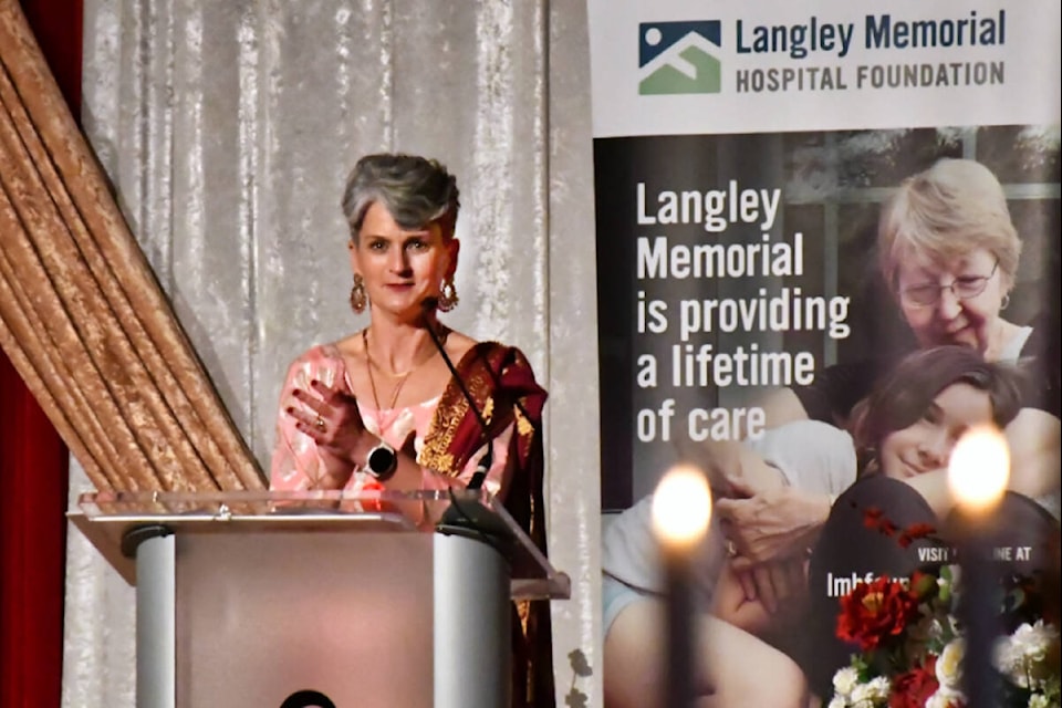 Heather Scott, executive director of the Langley Memorial Hospital Foundation, spoke at the fifth annual Giving Hearts Gala on Saturday, Feb. 3. (Kyler Emerson/Langley Advance Times) 