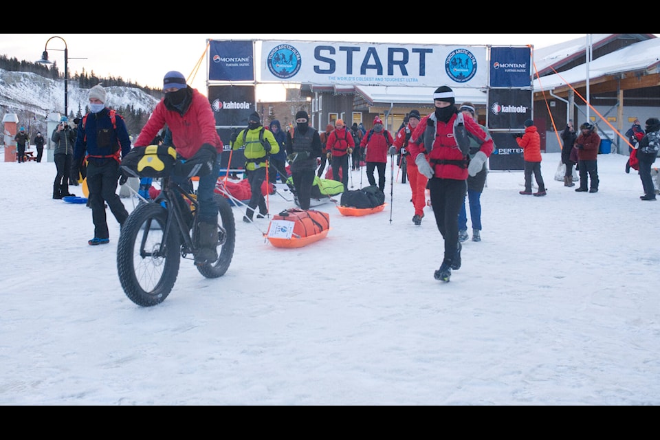 Yukon Arctic Ultra racers leave Shipyards Park on Feb. 4. (Jim Elliot/Yukon News) 