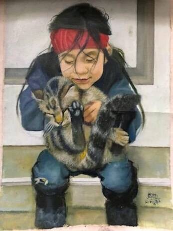 Heru Japra, Petey with his Cat, 2022, Acrylic on Canvas,  45 X 65 cm. (Submitted photo) 
