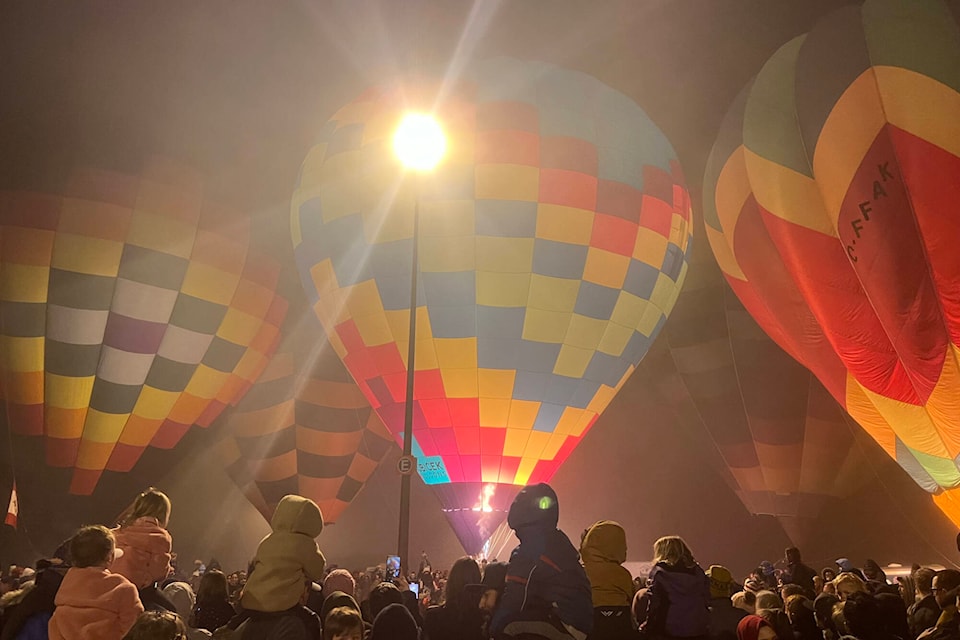 The signature Vernon Winter Carnival Balloon Glow event was moved to Kal Tire Place this year. Hundreds of people took in the event Friday, Feb. 2, 2024. (Brendan Shykora - Morning Star) 