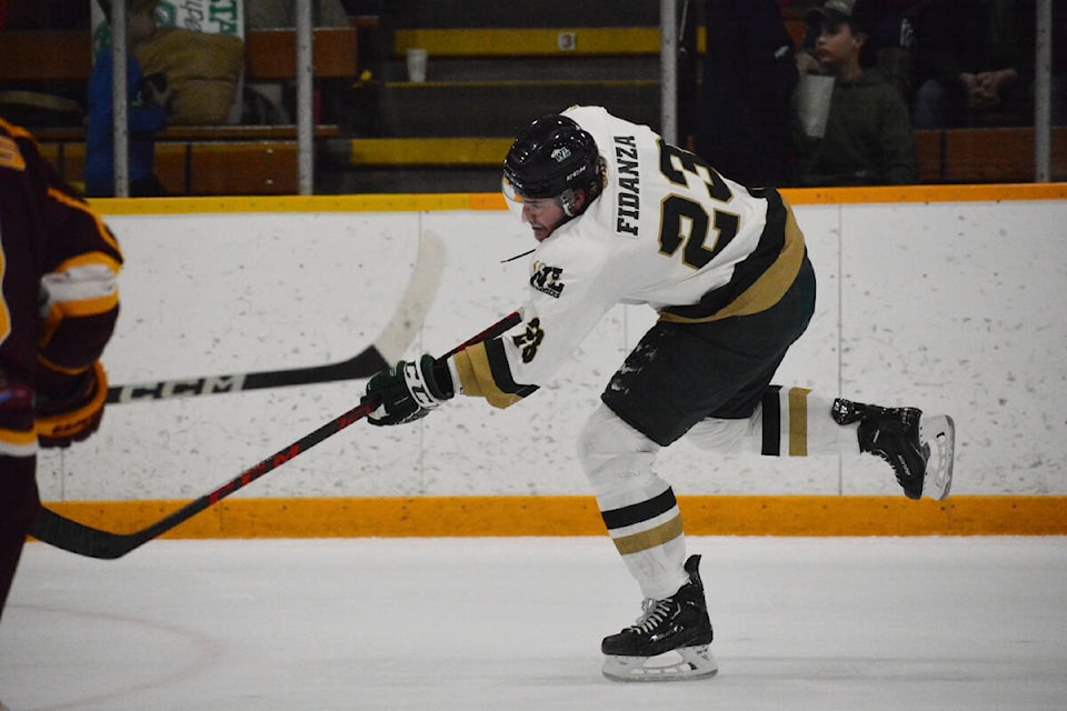 Stampeders Nick Fidanza #23 scored the winning goal in overtime Friday, Feb. 2 at the Cariboo Memorial Recreation Complex. (Monica Lamb-Yorski photo - Williams Lake Tribune) 