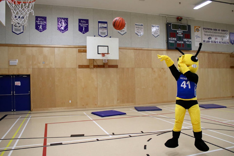 Hype the Hornet is the first-ever mascot for Maple Ridge Christian School. (Brandon Tucker/The News) 