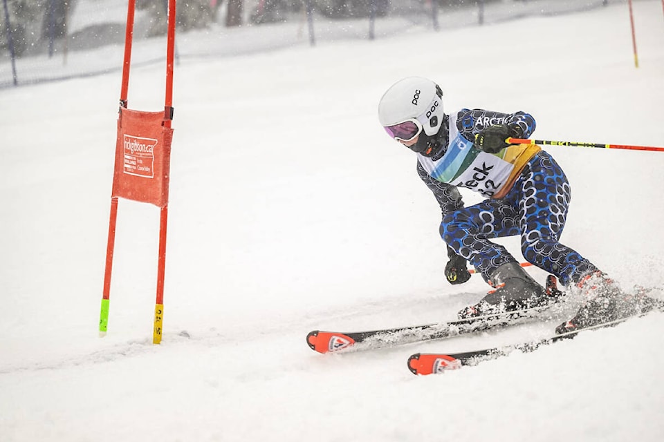 Charlie Yule passes a gate during a race at Mount Washington. Yule’s dream of competing in the BC Winter Games was dashed when all the alpine events were cancelled due to a lack of snow. Photo submitted 