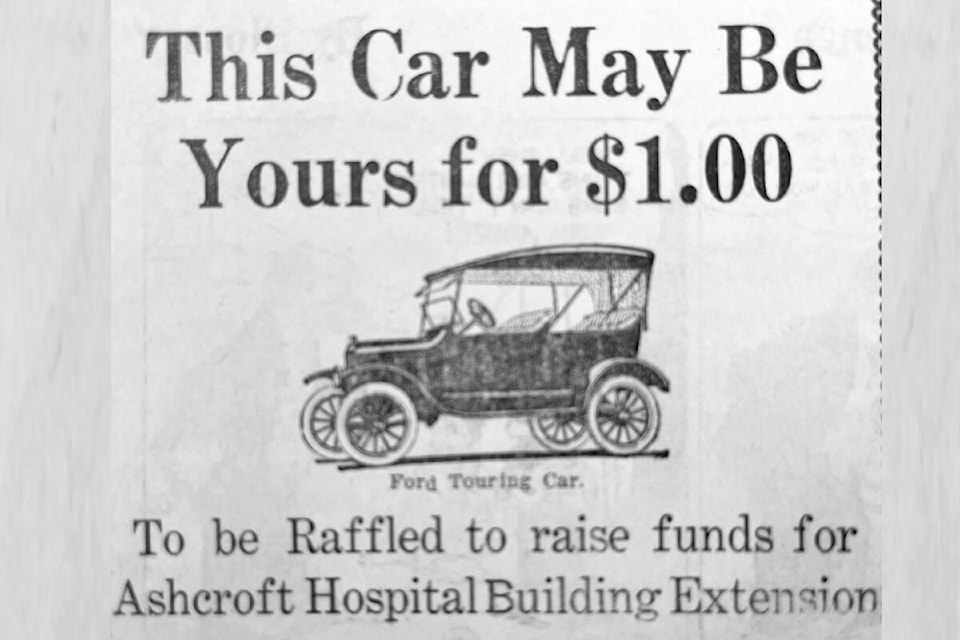 Advertisement in the Feb. 16, 1924 issue of the <em>Journal</em> for the raffle being conducted in aid of the Lady Minto Hospital. The prize was a 1924 Ford automobile, and tickets were available at a cost of $1 each. (Photo credit: <em>Journal</em> archives) 