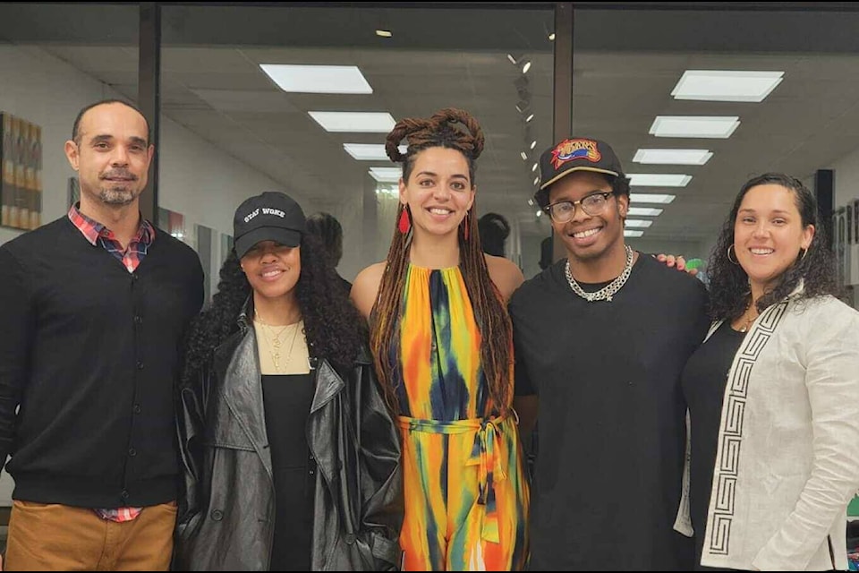Among members of the collective presenting the exhibition Unity in Diversity – celebrating Black History Month at White Rock’s Landmark Pop-Uptown Gallery – are (left to right) John Hall, Crystal Noir, Adeline Poufong, Collin Patrick and Naa Sheka. (Contributed photo) 