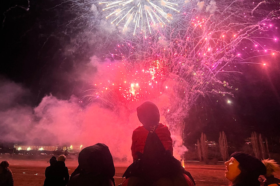 The skies were lit up above the Kin Race Track grounds by some Vernon Winter Carnival fireworks Friday night, Feb. 9, 2024. (Brendan Shykora - Morning Star) 