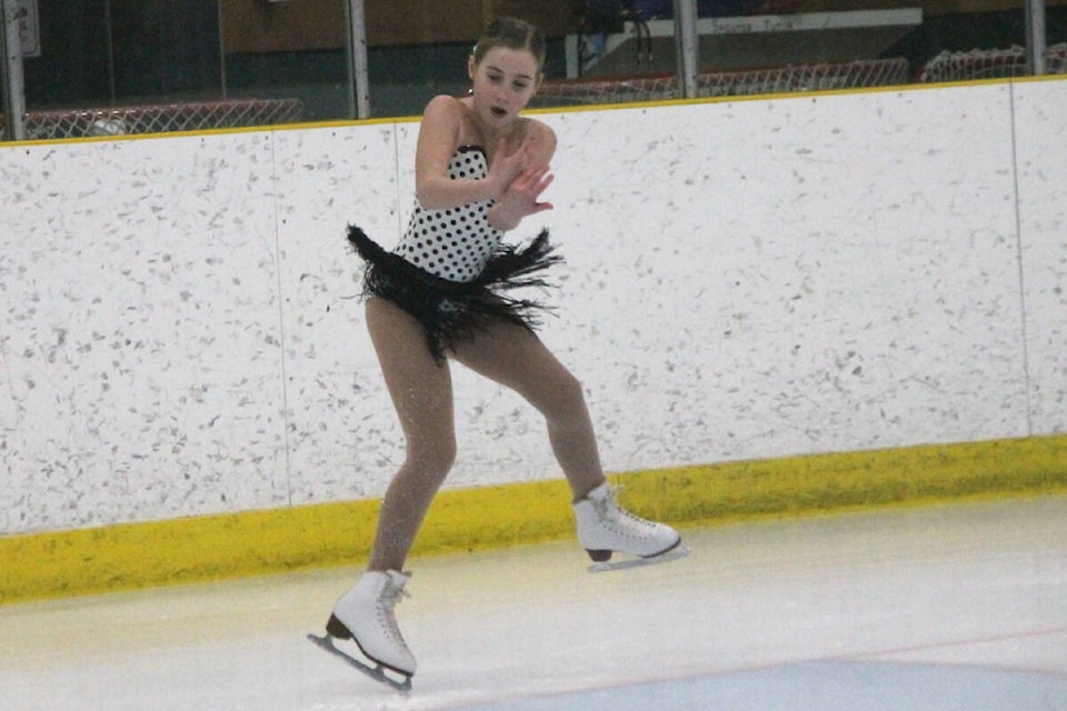 Amy Crowe of the host Armstrong Enderby Skating Club completes a jump during competition Friday, Feb. 9, at the Okanagan Regional Figure Skating Championships at Armstrong’s Nor-Val Sports Centre. (Roger Knox - Morning Star) 