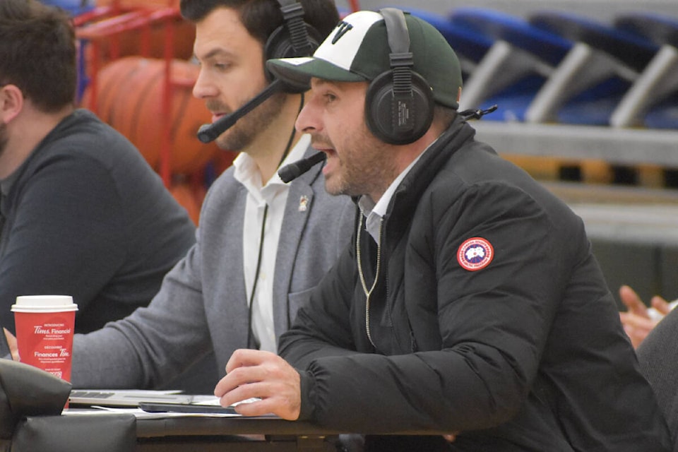 Levy’s work regularly airs on Canada West TV and on CIVL 101.7 FM. Aaron Levy has been the voice of UFV Cascades basketball since 2010 and will finally get to call a Canada West final on Sunday (Feb. 25). (Ben Lypka/Abbotsford News) 