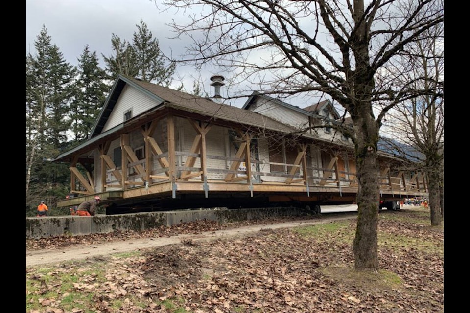 The Hope Station House is moved on Feb. 15, 2024. (Jessica Peters/ Black Press Media) 