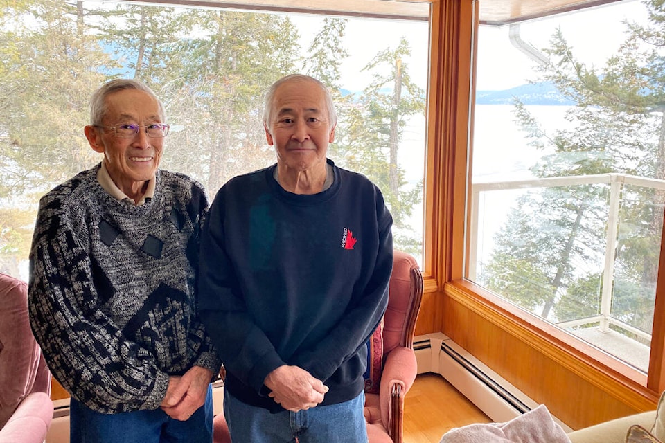 Ed Kozuki, 86, and Roy Kozuki, 80, at Ed’s house on Kozuki Drive in Williams Lake. Feb. 2024  (Kim Kimberlin photo - Williams Lake Tribune) 