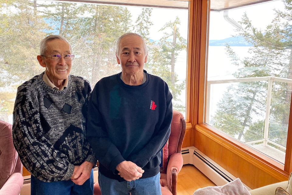 Ed Kozuki, 86, and Roy Kozuki, 80, at Ed’s house on Kozuki Drive in Williams Lake. Feb. 2024  (Kim Kimberlin photo - Efteen) 