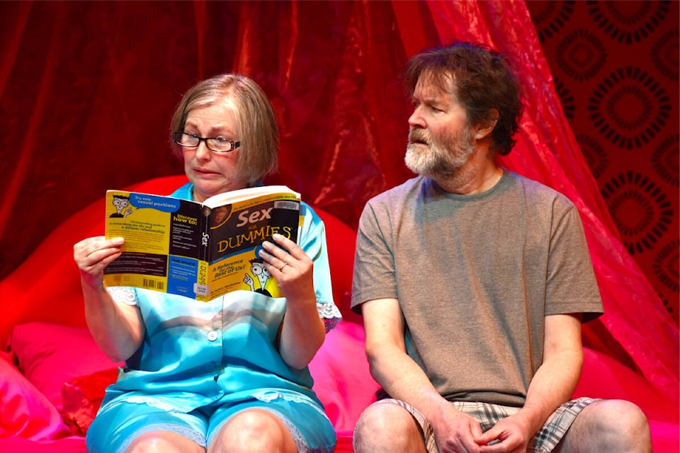 Alice (played by Julia Mackey) and Henry (played by Dirk Van Straalen) delve into some hotter romantic options than their 25-year marriage has been producing lately, in the play Sexy Laundry. (Frank Peebles photo - Quesnel Cariboo Observer) 