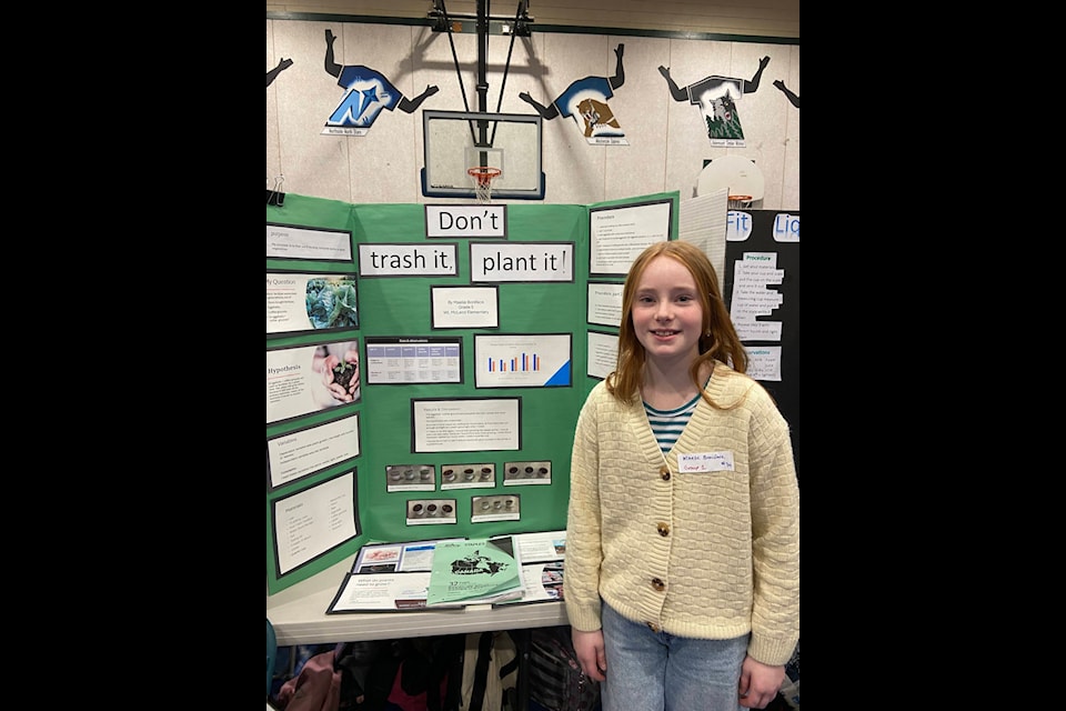 Maelle Boniface from WL McLeod Elementary presents her project ‘Don’t Trash it, plant it’ (Submitted photo/ SD 91) 