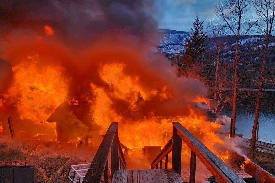 The Point Resort in Adams Lake is being destroyed by fire. (Mel Kovaltsenko/Facebook) 