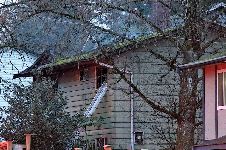 Fire-struck house in the 15100-block of 88 Avenue in Surrey on Saturday, Feb. 24, 2024. (Photo: Shane MacKichan) 
