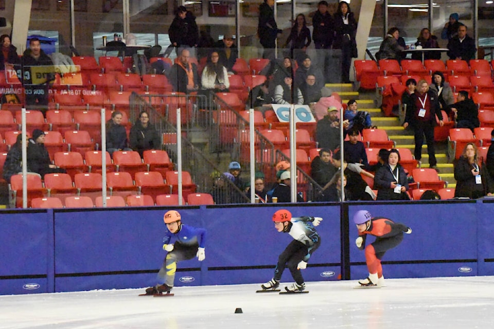 Speed skating is underway at the 2024 Lhtako Quesnel BC Winter Games in Prince George Feb. 24. (Angie Mindus photo/Black Press Media) 