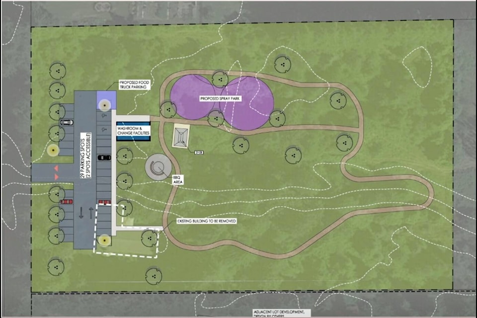The initial concept for phase one of Mission’s proposed spray park on 9104 Emiry St. An update on the project was presented to council on Tuesday (Feb. 20) by parks director Louis Dauphin. /City of Mission Photo 