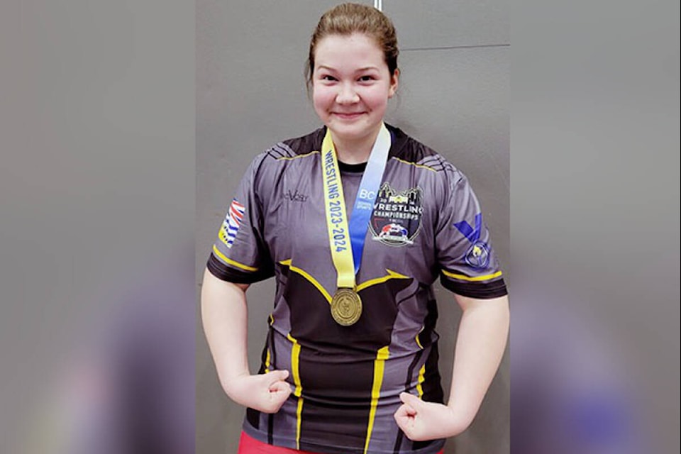 J.L. Jackson Secondary student Elise Ingram won a gold medal at the BC High School Wrestling Championships, held Feb. 23-24 in Vancouver. (Photo contributed) 