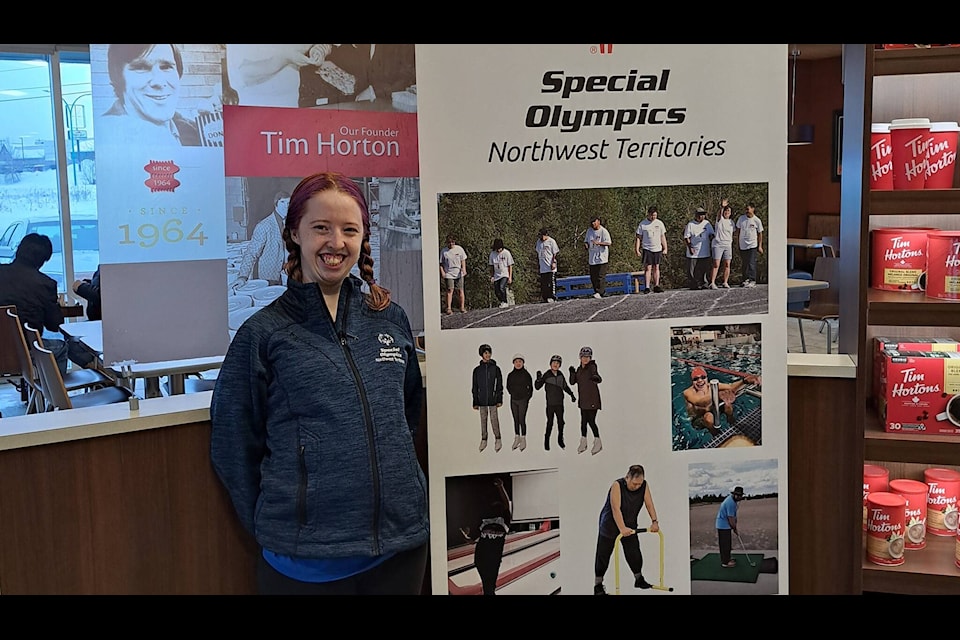 Special Olympian Chelsey Makaro was on hand at the Tim Hortons location on Old Airport Road Feb. 2 to help promote  and sell  the Special Olympics dougnut. Photo courtesy of Special Olympics NWT 