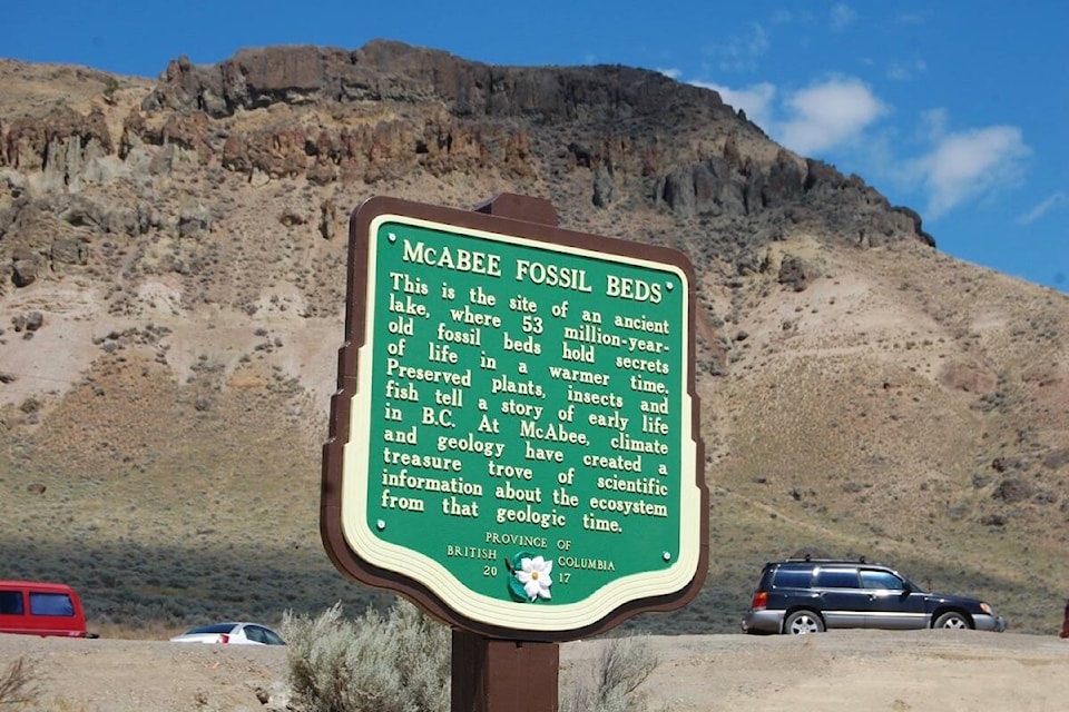 A Stop of Interest sign was erected at the McAbee Fossil Beds site in June 2019. (Photo credit: Barbara Roden) 